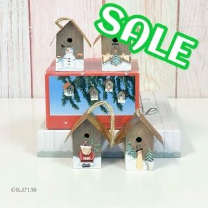 Hand Painted Vintage Rustic Bird House Christmas Ornaments Set of 4 NEW